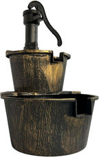 SEDOL 2-Tier Cascading Barrel Water Feature | Rustic Wood-Effect Garden Fountain with Bronze Pump | Self-Contained Mains Powered Outdoor Water Ornament for Patios and Balconies