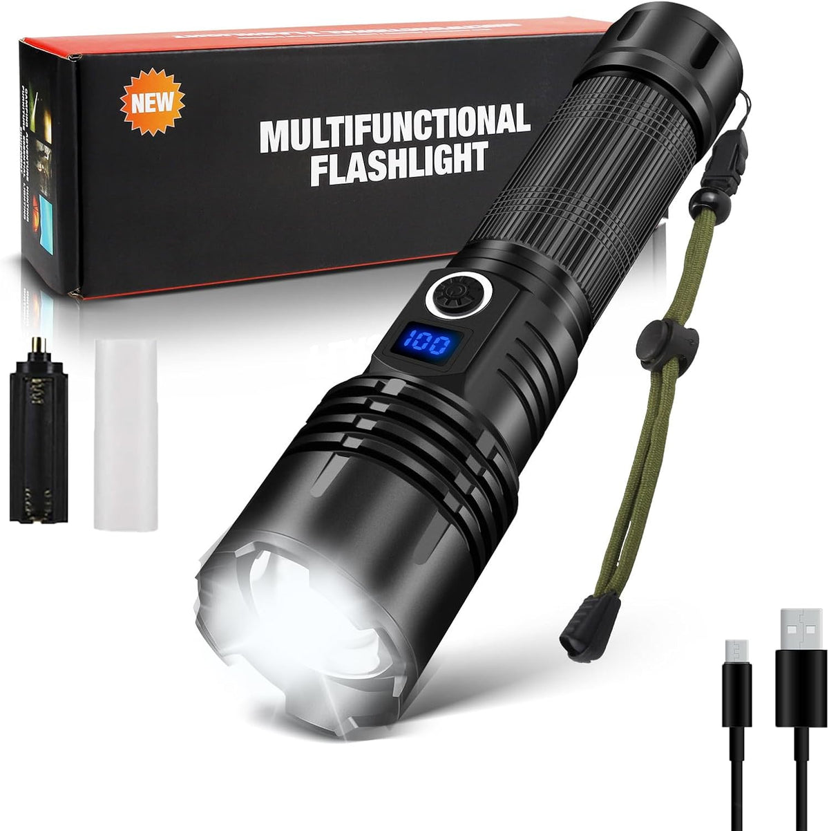 SEDOL Ultra-Bright Rechargeable LED Torch | 1000000 Lumen High-Powered XHP70 Chip Flashlight with Smart LCD Power Display | 5 Light Modes & Zoomable Beam | Waterproof Aviation-Grade Aluminum for Camping Hiking and Emergencies