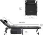 SEDOL Reclining Sun Lounger Set of 2 | 5-Position Adjustable Folding Garden Bed with Sponge-Filled Mattress | Heavy Duty 330lb Capacity Sunbeds with Headrest and Side Storage Pocket Gray