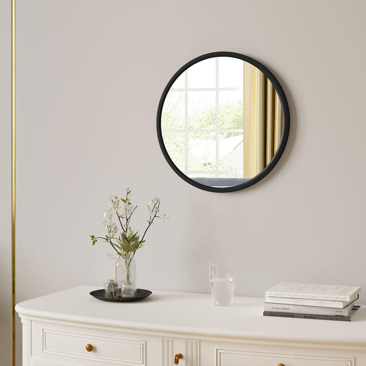 SEDOL 40cm Round Wall Mirror Black Metal Frame Circular Bathroom Vanity Mirror Small Decorative Circle for Bedroom Hallway and Living Room Modern HD Floating Glass Home Decor
