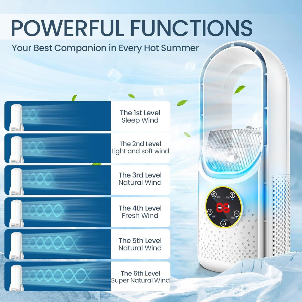 SEDOL Bladeless Portable Air Conditioner Mini USB Evaporative Air Cooler with 6 Wind Speeds and 6H Timer Silent Desktop Cooling Fan for Bedroom Office and Personal Travel