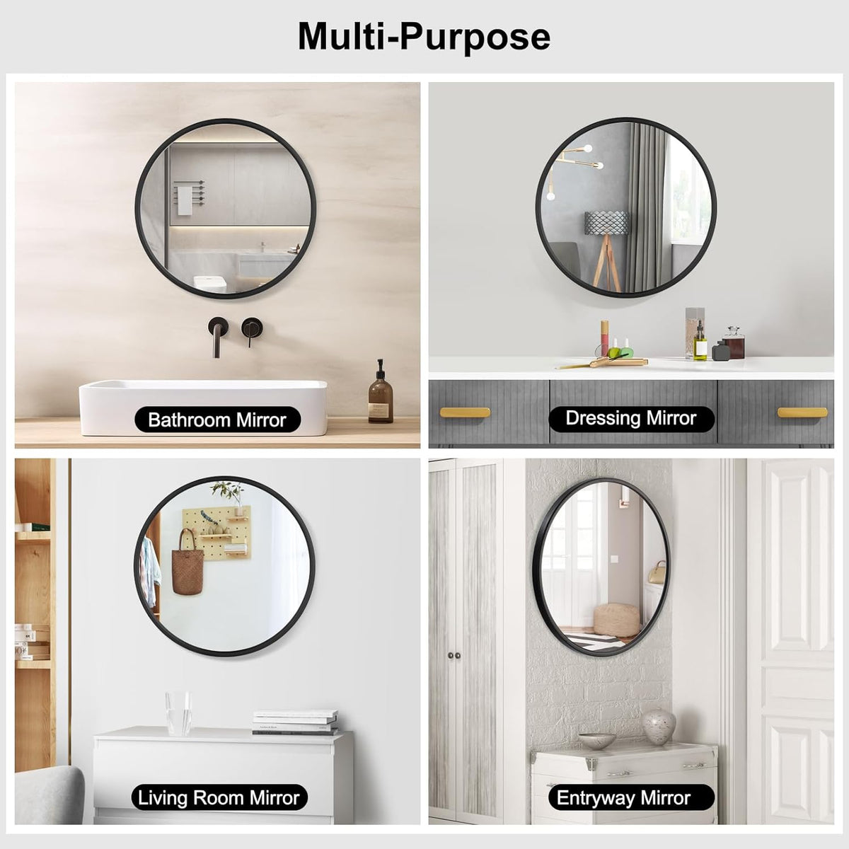 SEDOL 40cm Round Wall Mirror Black Metal Frame Circular Bathroom Vanity Mirror Small Decorative Circle for Bedroom Hallway and Living Room Modern HD Floating Glass Home Decor