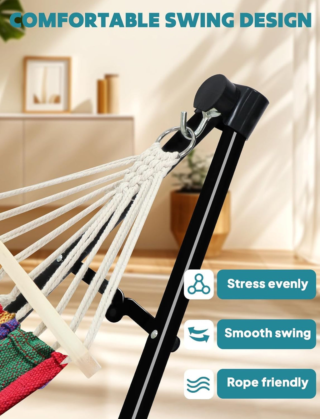 SEDOL 2-in-1 Hammock & Hanging Chair with Foldable Stand | Portable Freestanding Steel Frame Set | Heavy-Duty 200kg Capacity | Breathable Cotton Blend Hammock & Swing Chair for Indoor and Outdoor Relaxation