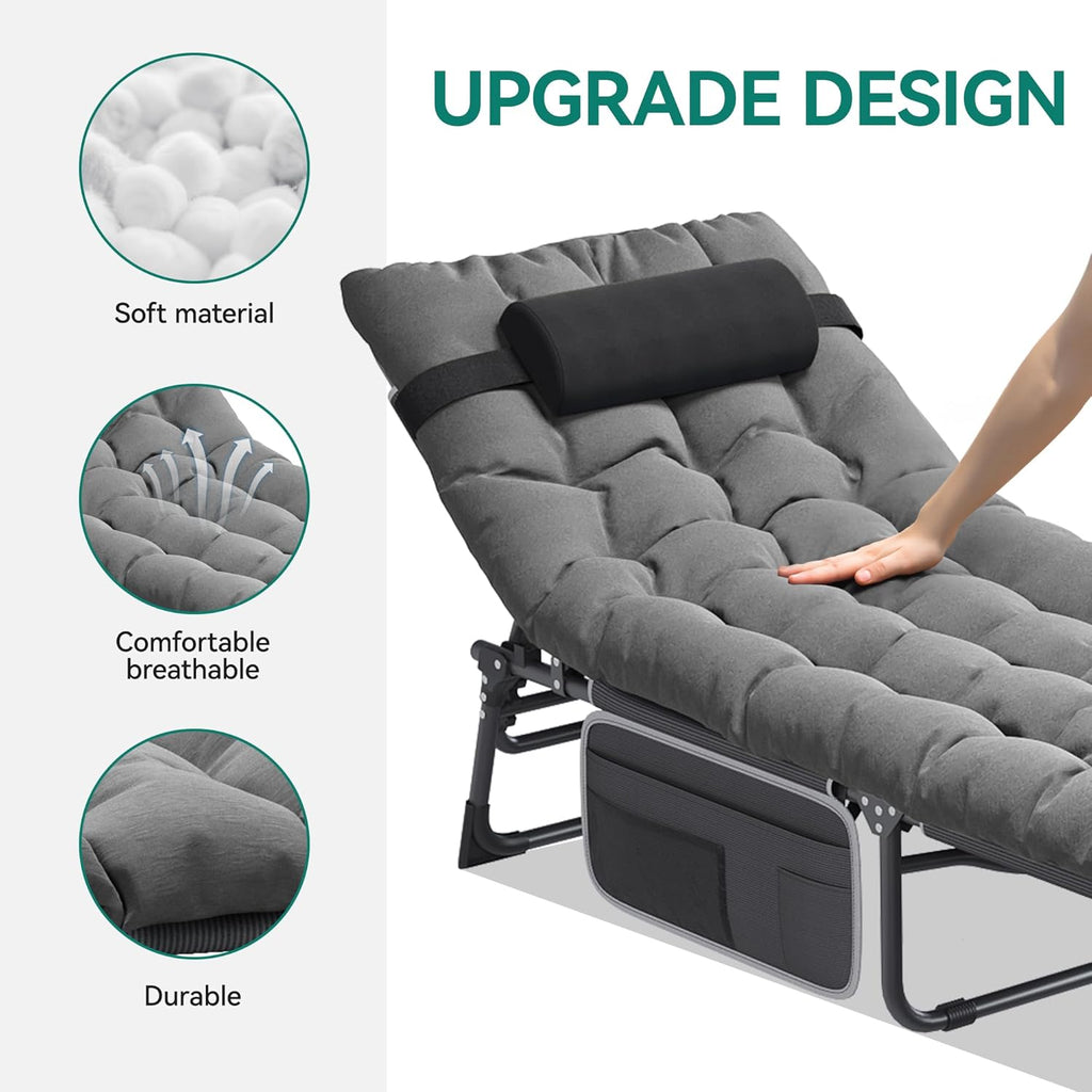 SEDOL Reclining Sun Lounger Set of 2 | 5-Position Adjustable Folding Garden Bed with Sponge-Filled Mattress | Heavy Duty 330lb Capacity Sunbeds with Headrest and Side Storage Pocket Gray