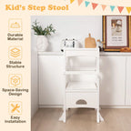 SEDOL Folding Montessori Learning Tower for Toddlers Space-Saving Height Adjustable Kitchen Helper Stool with Safety Latches and Full-Surround Guardrails