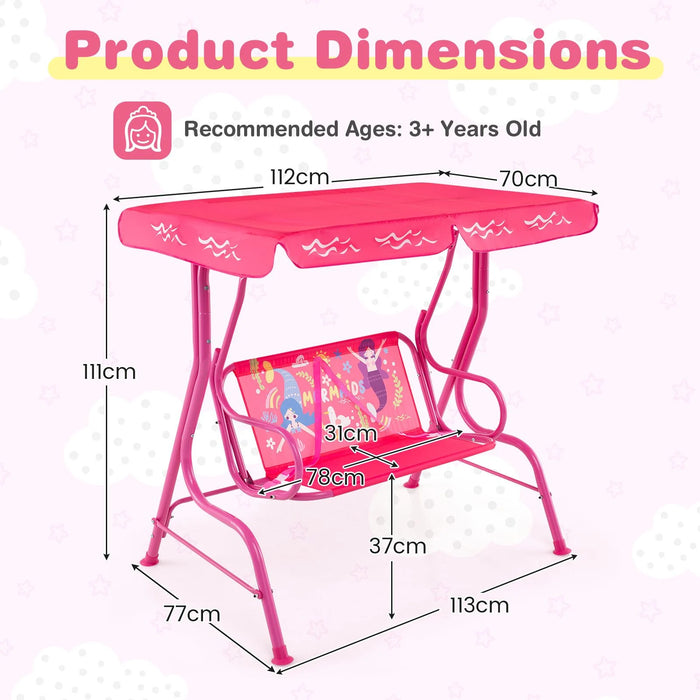 2-Seater Kids Swing Chair with Adjustable Canopy & Safety Belts