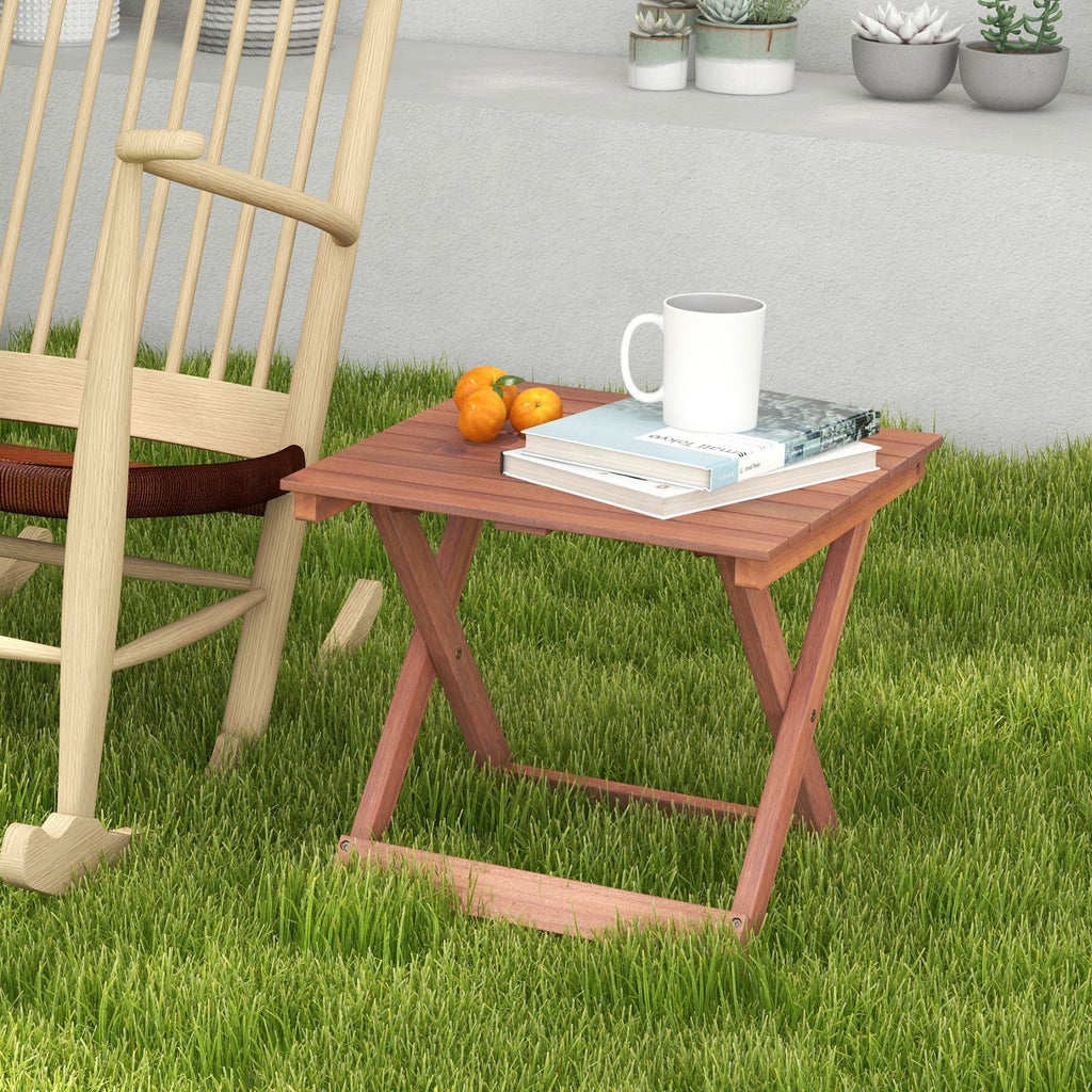 Wooden Side Table with Slatted Tabletop and Sturdy X-Shaped Frame