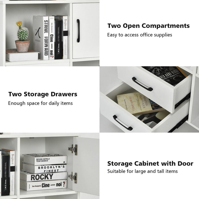 Home Office Mobile File Cabinet with 2 Drawers 2 Open Shelves and Door