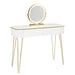 SEDOL White Dressing Table with Gold Metal Legs and LED Lighted Mirror Modern Vanity Desk with 2 Solid Wood Drawers Makeup Table for Elegant Bedroom Decor