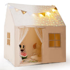 SEDOL Kids Play Tent with Glow-in-the-Dark Stars & Padded Mat Beige Indoor Playhouse with Fairy Lights and Bunting for Toddlers Nursery and Sensory Corner
