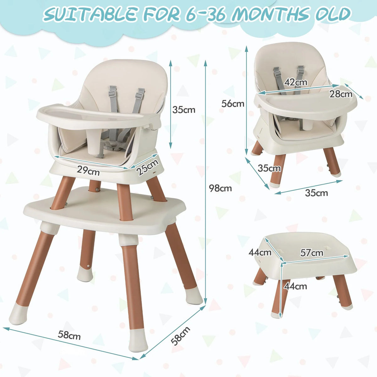 SEDOL 6-in-1 Ultimate Baby-to-Toddler High Chair & Activity Station with Building Block Tabletop Parental Booster Seat and Waterproof PU Leather Cushion – 25kg Capacity