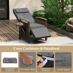 Patio Rattan Recliner Chair with Adjustable Backrest, Footrest & Flip Side Table