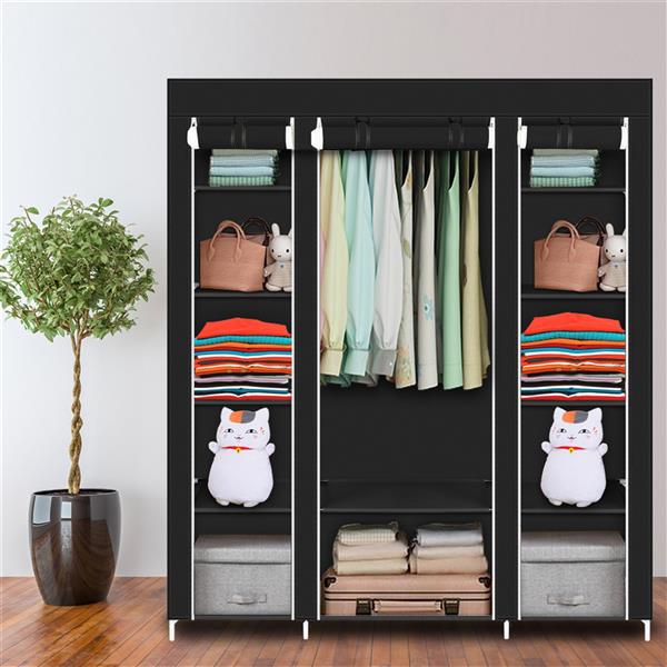 69" Portable Clothes Wardrobe – Non-Woven Fabric Closet Organiser (Black)