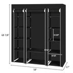 69" Portable Clothes Wardrobe – Non-Woven Fabric Closet Organiser (Black)