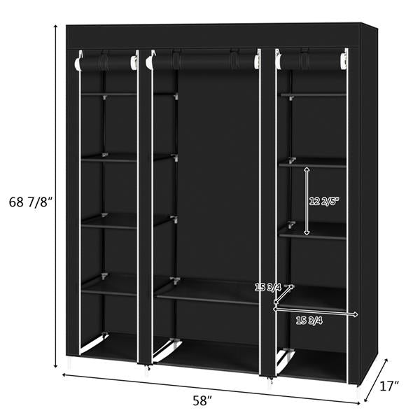 69" Portable Clothes Wardrobe – Non-Woven Fabric Closet Organiser (Black)