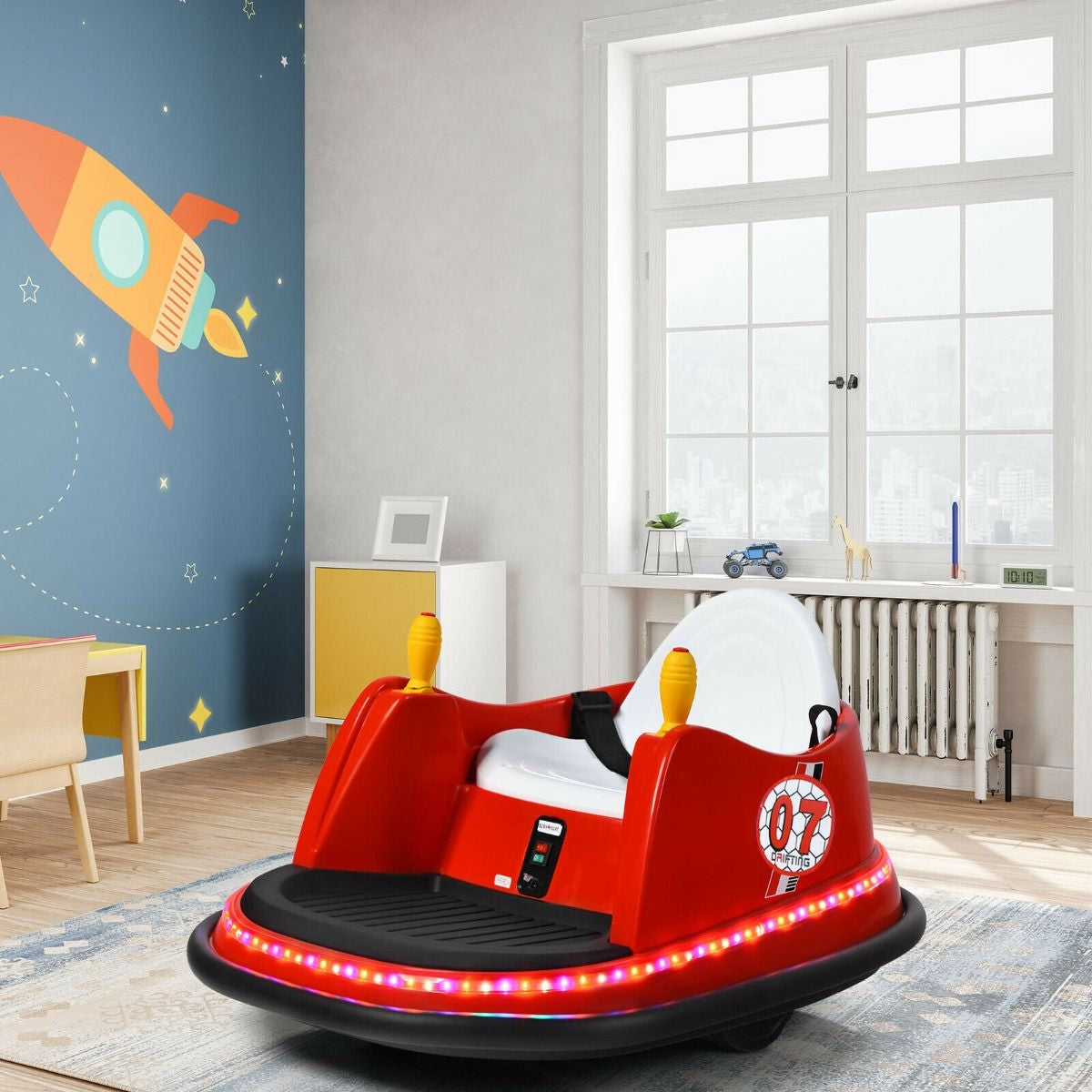 SEDOL Kids 6V Electric Bumper Car for Toddlers 360° Zero-Turn Waltz Car with Parental Remote Control Wall-Safe Rubber Bumper and Flashing LED Light Show