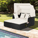 Rattan Daybed with Retractable Canopy, Cushions & Side Trays