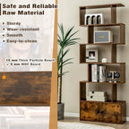 Industrial S-Shaped 5-Tier Bookcase with Cabinet