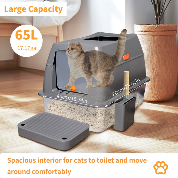 XL Stainless Steel Cat Litter Box – Enclosed Large Litter Tray with Lid, Front Entry & Top Exit Toilet Box