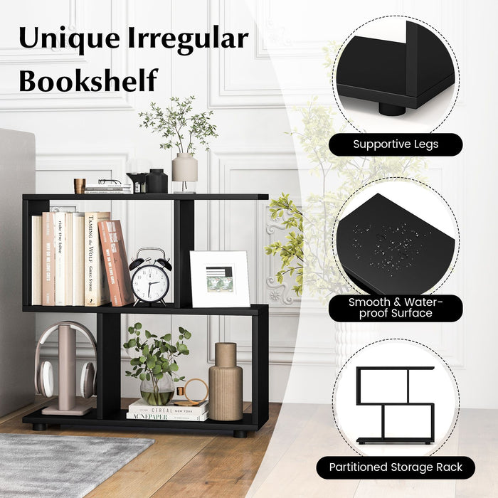 2-Tier Irregular Storage Shelf Wood Shelving Units with 4 Compartments