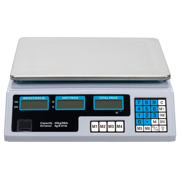 30–40kg  Digital Price Computing Scale – Vegetable & Retail Weighing Scale with Backlit LCD Display, 5g Precision & UK Plug – Silver & White