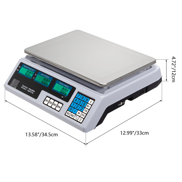 30–40kg  Digital Price Computing Scale – Vegetable & Retail Weighing Scale with Backlit LCD Display, 5g Precision & UK Plug – Silver & White