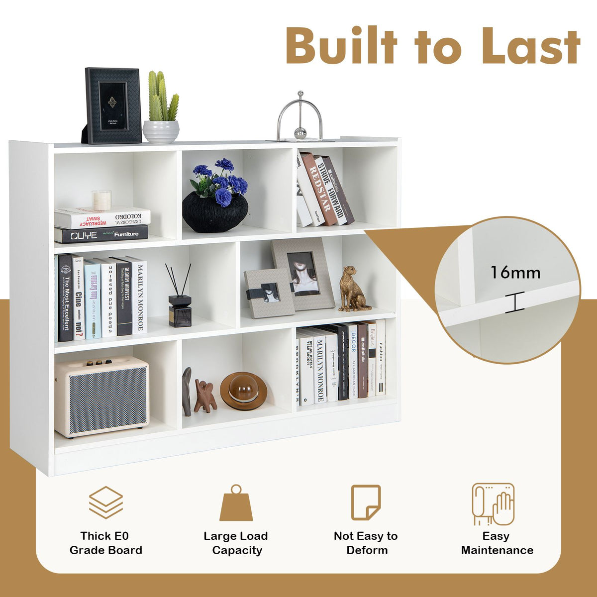 3-Tier Wooden Cube Bookcase with 8 Compartments