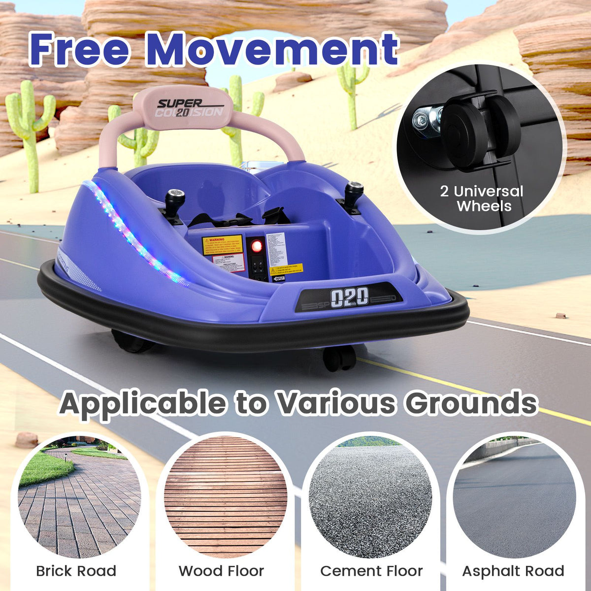 SEDOL 12V High-Performance Kids Bumper Car with 360° Zero-Turn Dual Joysticks 30m Parental Remote Override and Shock-Absorbing Elastic Bumper