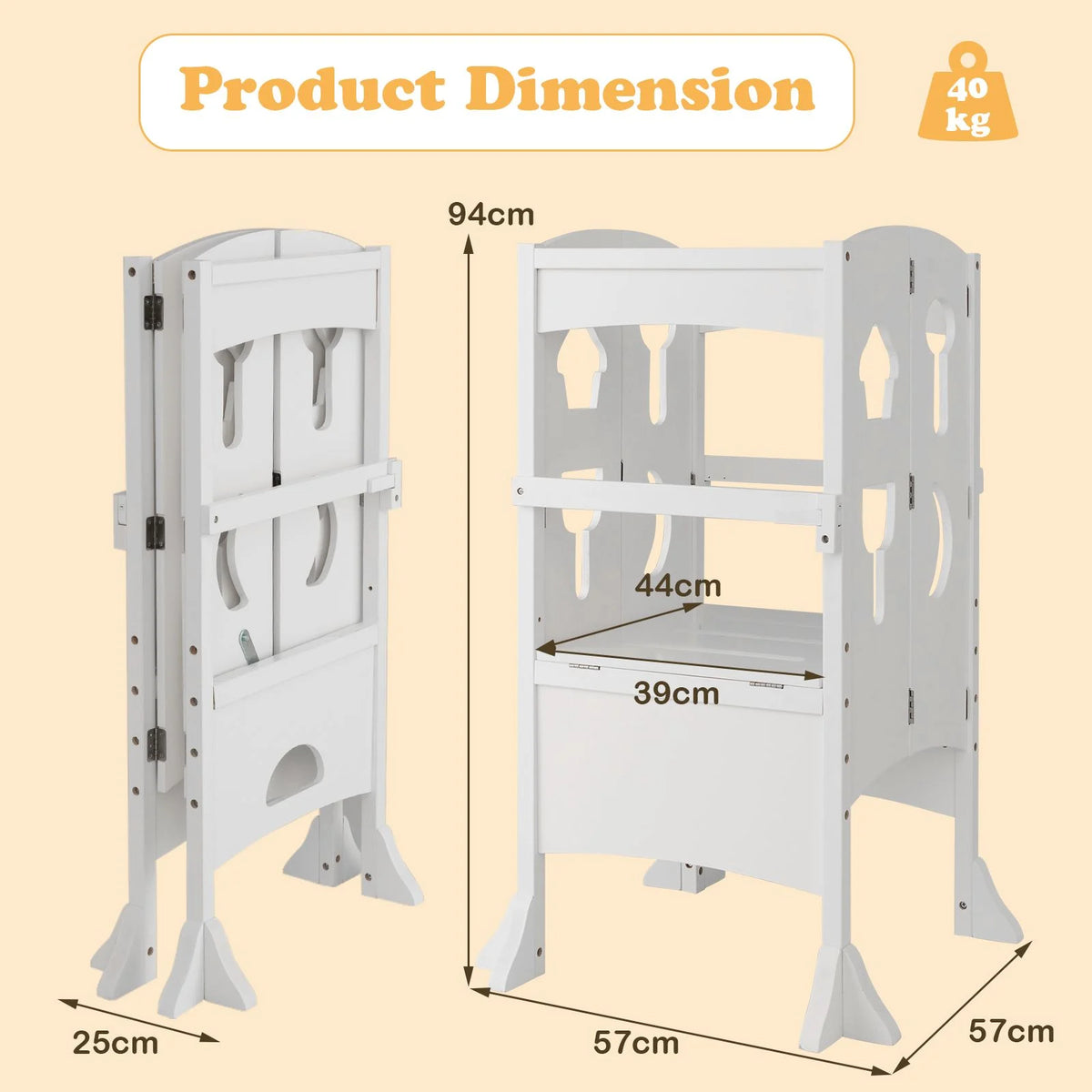 SEDOL Folding Montessori Learning Tower for Toddlers Space-Saving Height Adjustable Kitchen Helper Stool with Safety Latches and Full-Surround Guardrails