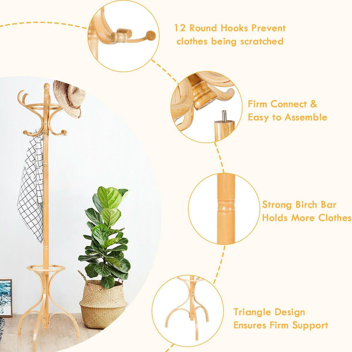 Wooden Coat and Hat Stand