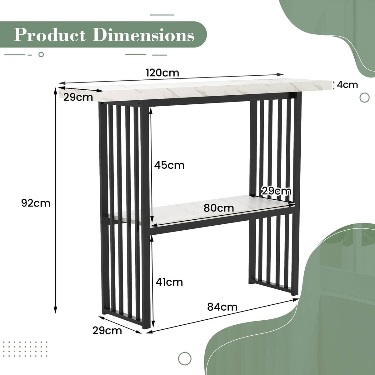 2-Tier Faux Marble Console Table for Entryway Living Room Bedroom
