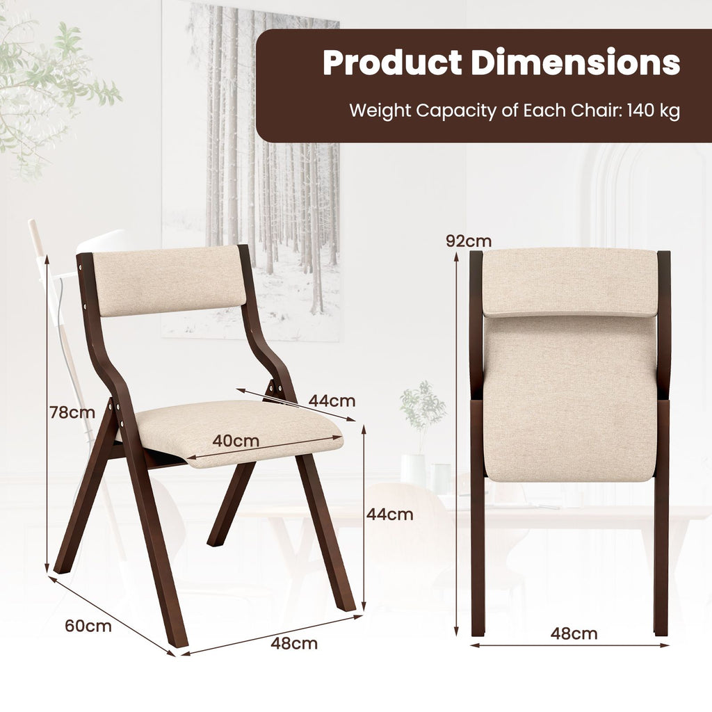 Folding Dining Chair Set of 2 with Solid Wood Frame and Padded Seat