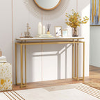 Gold Console Table – Faux Marble Top & Geometric Metal Frame