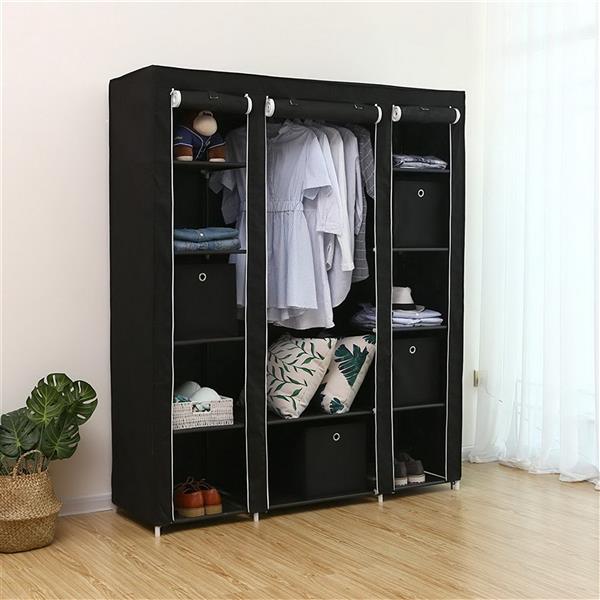 69" Portable Clothes Wardrobe – Non-Woven Fabric Closet Organiser (Black)
