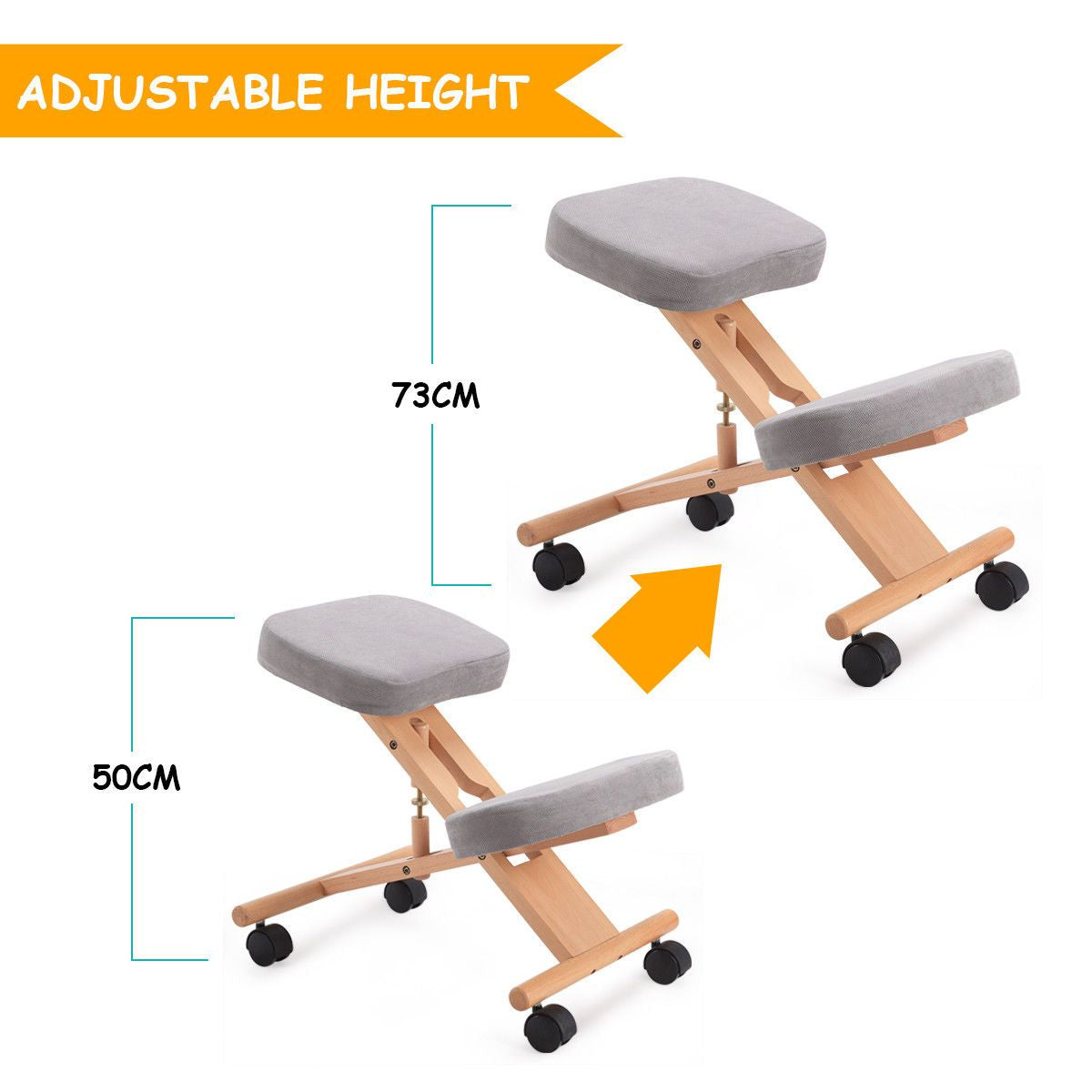 Wood Posture Stool with Angle and Height Adjustable for Gaming Computer Work