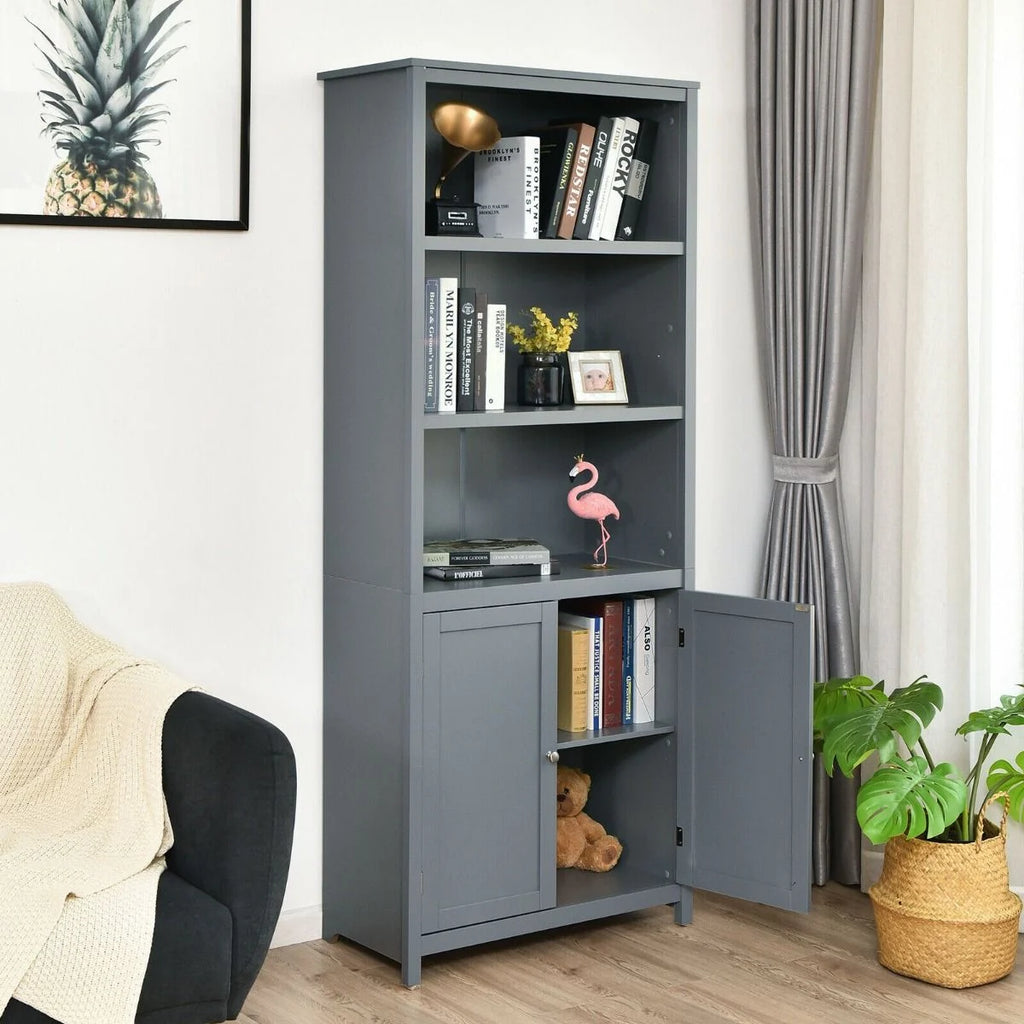 Wooden Tall Bookcase with 3-Tier Storage Cabinet