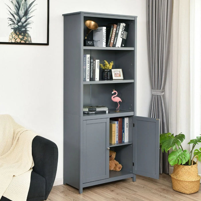 Wooden Tall Bookcase with 3-Tier Storage Cabinet