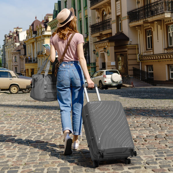 4-Piece Luggage Set with Handbags & Toiletry Kit – Durable Hard Shell Suitcases 18"/20"/24"/28" with Spinner Wheels, Travel Tote & Wash Bag – Dark Grey