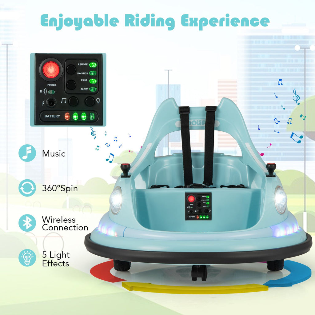 SEDOL 12V High-Performance Kids Bumper Car with 5-Point Safety Harness 360° Zero-Turn Dual Joysticks and 5-Mode LED Light Show – 12V Powered for Ages 3+