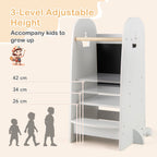 SEDOL 3-in-1 Montessori Learning Tower & Double-Sided Art Easel 3-Level Adjustable Kitchen Helper Stool with A-Frame Anti-Tip Safety Rail and Pine Wood Guards – 90kg Capacity