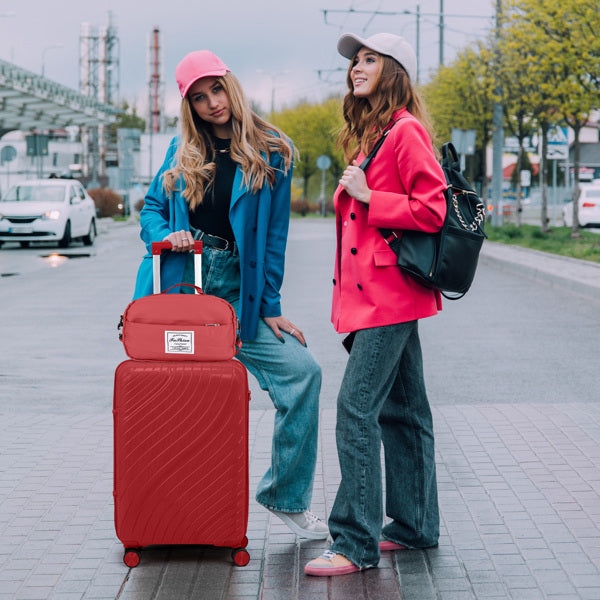4-Piece Luggage Set with Handbags & Toiletry Kit – Durable Hard Shell Suitcases 18"/20"/24"/28" with Spinner Wheels, Travel Tote & Wash Bag – Red