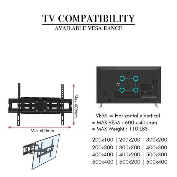 TV Stand for 32–70 Inch Screens – Double Arm Mount with Large Base, Height Adjustable, Swivel Tilt Bracket