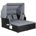 Rattan Daybed with Retractable Canopy, Cushions & Side Trays