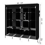 67" Portable Clothes Wardrobe – 12-Shelf Fabric Closet Organiser (Black)