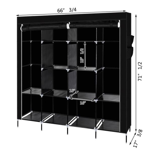67" Portable Clothes Wardrobe – 12-Shelf Fabric Closet Organiser (Black)