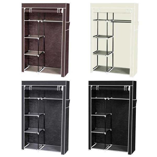 64" Portable Wardrobe – Foldable Clothes Storage Closet with Shelves & Hanging Rail (Black)