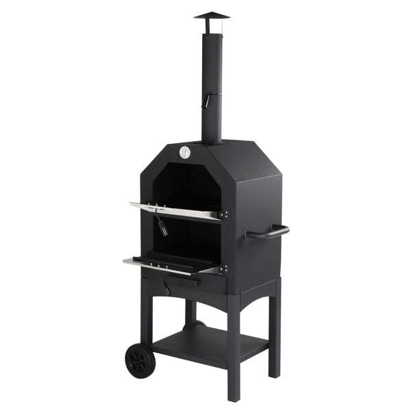 Outdoor Wood-Fired Pizza Oven – Portable Garden Pizza Maker with Stone, Peel & Grill Rack
