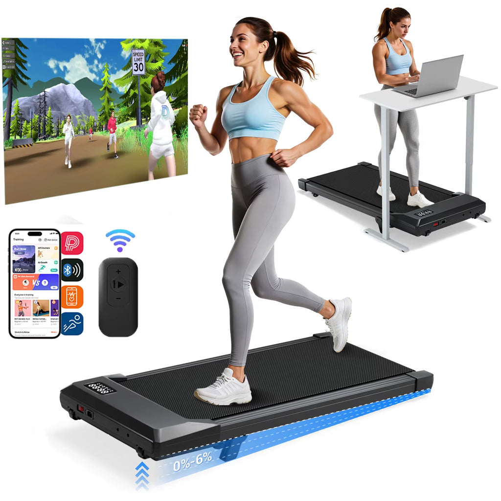 SEDOL Foldable Under Desk Treadmill Walking Pad 2.5HP Quiet Motor, 6% Incline, 300lbs Capacity, LED Display, Remote Control Portable Walkingpad