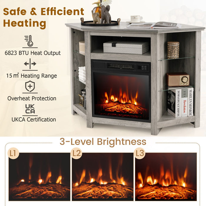 Corner TV Stand with Fireplace Insert and LED Lights