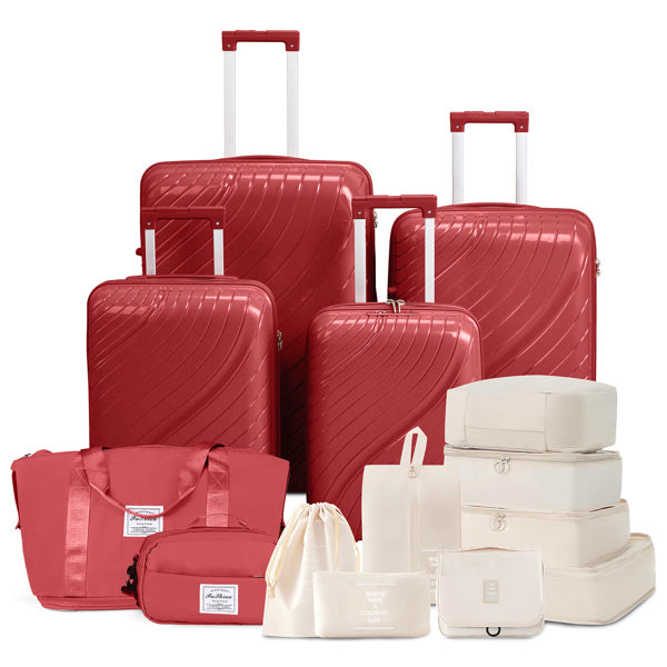 4-Piece Luggage Set with Handbags & Toiletry Kit – Durable Hard Shell Suitcases 18"/20"/24"/28" with Spinner Wheels, Travel Tote & Wash Bag – Red